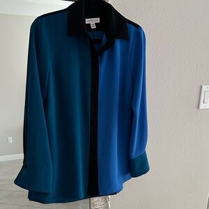 Emmelle Blue and Black Color Block Button Down Shirt